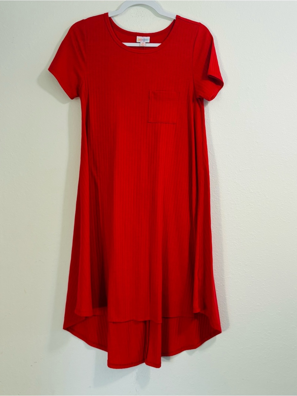 LuLaRoe Red High-Low Ribbed Pocket Dress